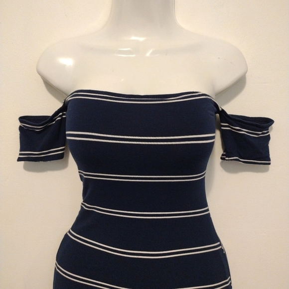 Olivaceous - Striped Off Shoulder Mini Dress - Picture 2 of 14
